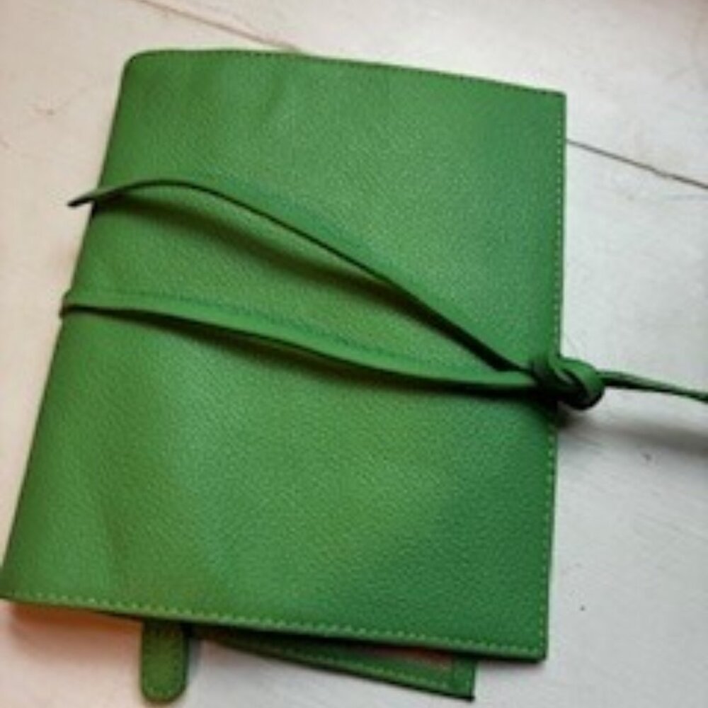 Green leather Travel Jewlery organizer, Velvet lining, Tie closure, leather
